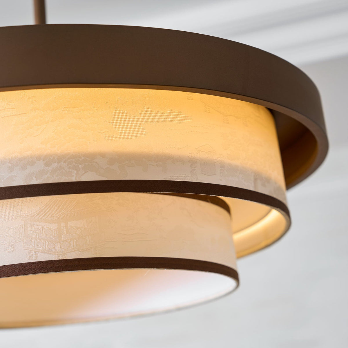Auralyn Pendant Light – Sculptural Fabric Shade with Bronze Accents