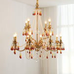 Aureate Amber Crystal Chandelier – Gold Brass Pendant Light for Dining Room