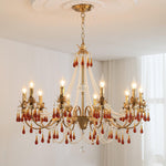 Aureate Amber Crystal Chandelier – Gold Brass Pendant Light for Dining Room