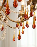 Aureate Amber Crystal Chandelier – Gold Brass Pendant Light for Dining Room
