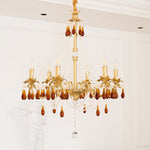 Aureate Amber Crystal Chandelier – Gold Brass Pendant Light for Dining Room