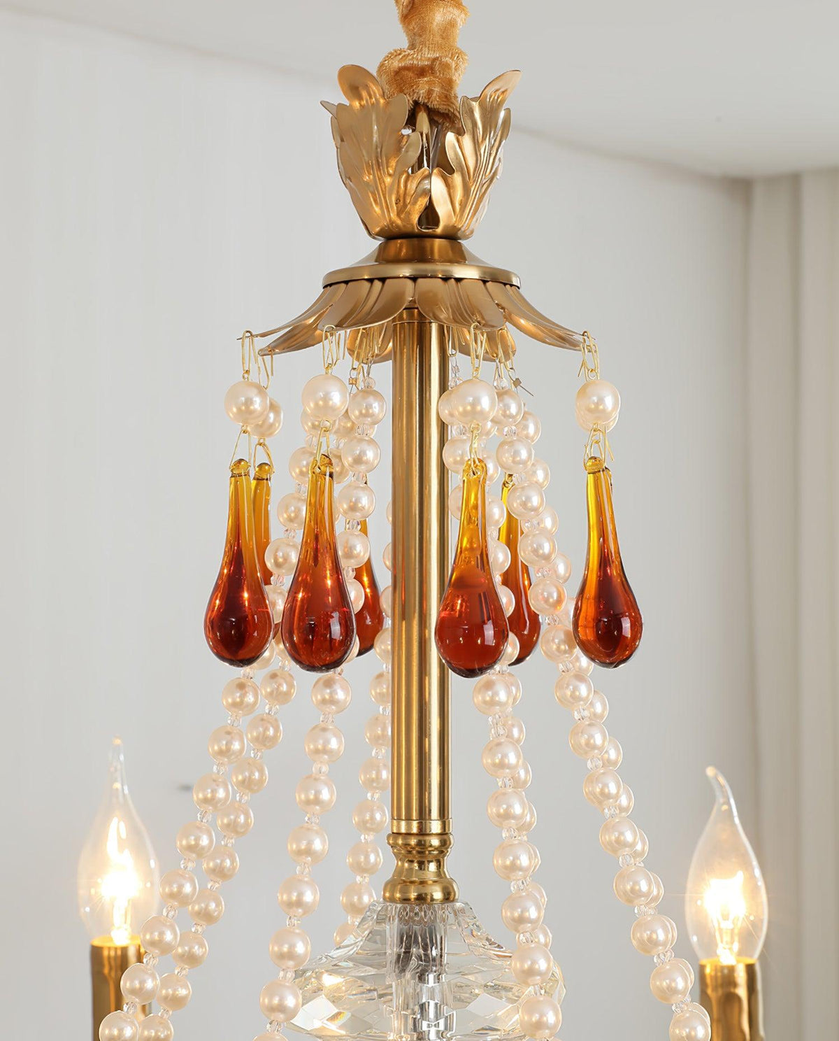Aureate Amber Crystal Chandelier – Gold Brass Pendant Light for Dining Room