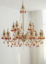 Aureate Amber Crystal Chandelier – Gold Brass Pendant Light for Dining Room