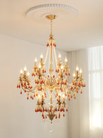 Aureate Amber Crystal Chandelier – Gold Brass Pendant Light for Dining Room