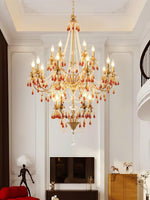 Aureate Amber Crystal Chandelier – Gold Brass Pendant Light for Dining Room