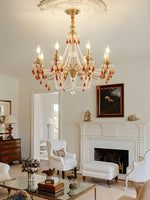 Aureate Amber Crystal Chandelier – Gold Brass Pendant Light for Dining Room