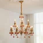 Aureate Amber Crystal Chandelier – Gold Brass Pendant Light for Dining Room