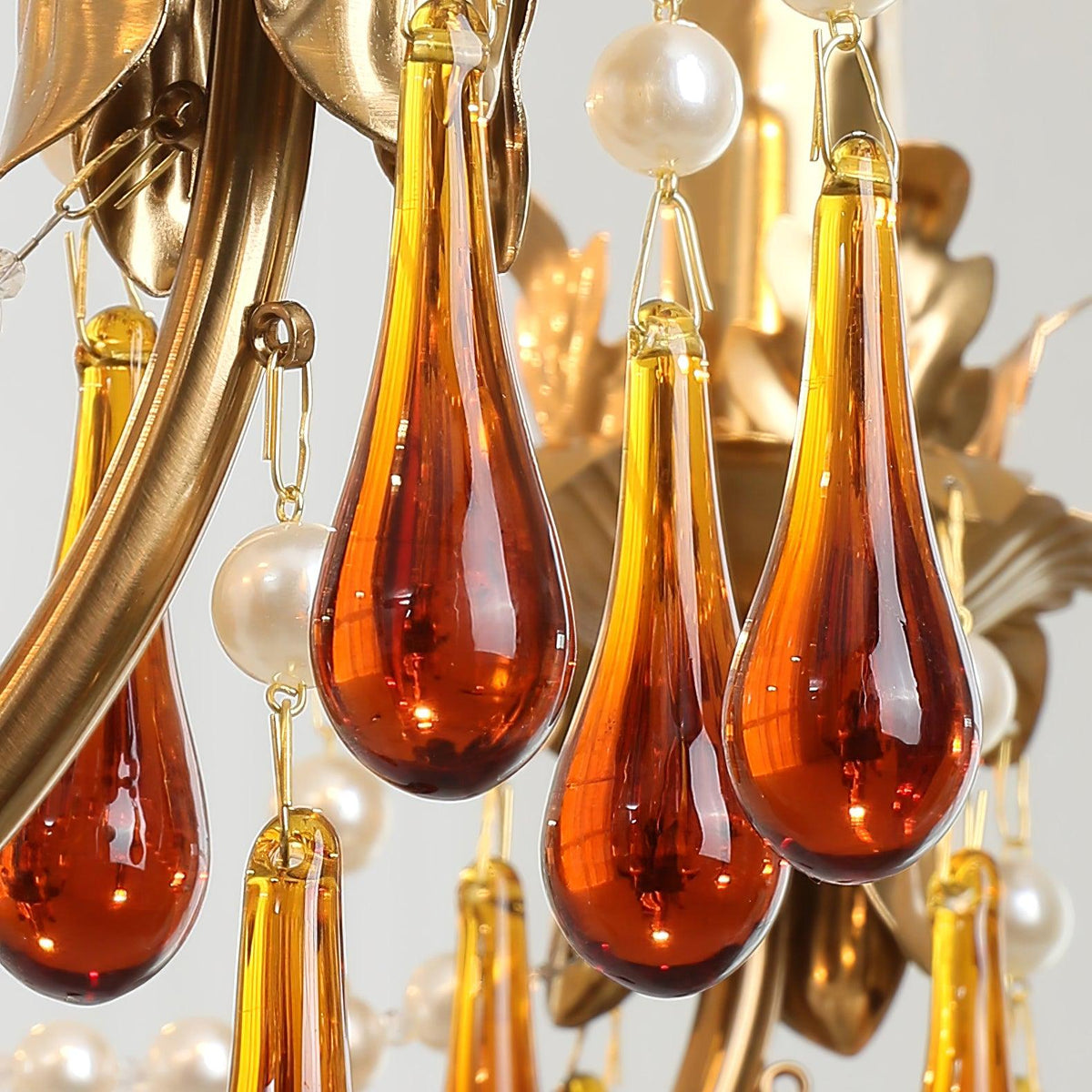 Aureate Amber Crystal Chandelier – Gold Brass Pendant Light for Dining Room