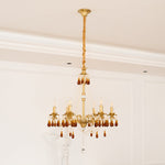 Aureate Amber Crystal Chandelier – Gold Brass Pendant Light for Dining Room