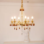 Aureate Amber Crystal Chandelier – Gold Brass Pendant Light for Dining Room