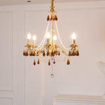 Aureate Amber Crystal Chandelier – Gold Brass Pendant Light for Dining Room