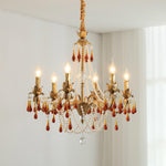 Aureate Amber Crystal Chandelier – Gold Brass Pendant Light for Dining Room