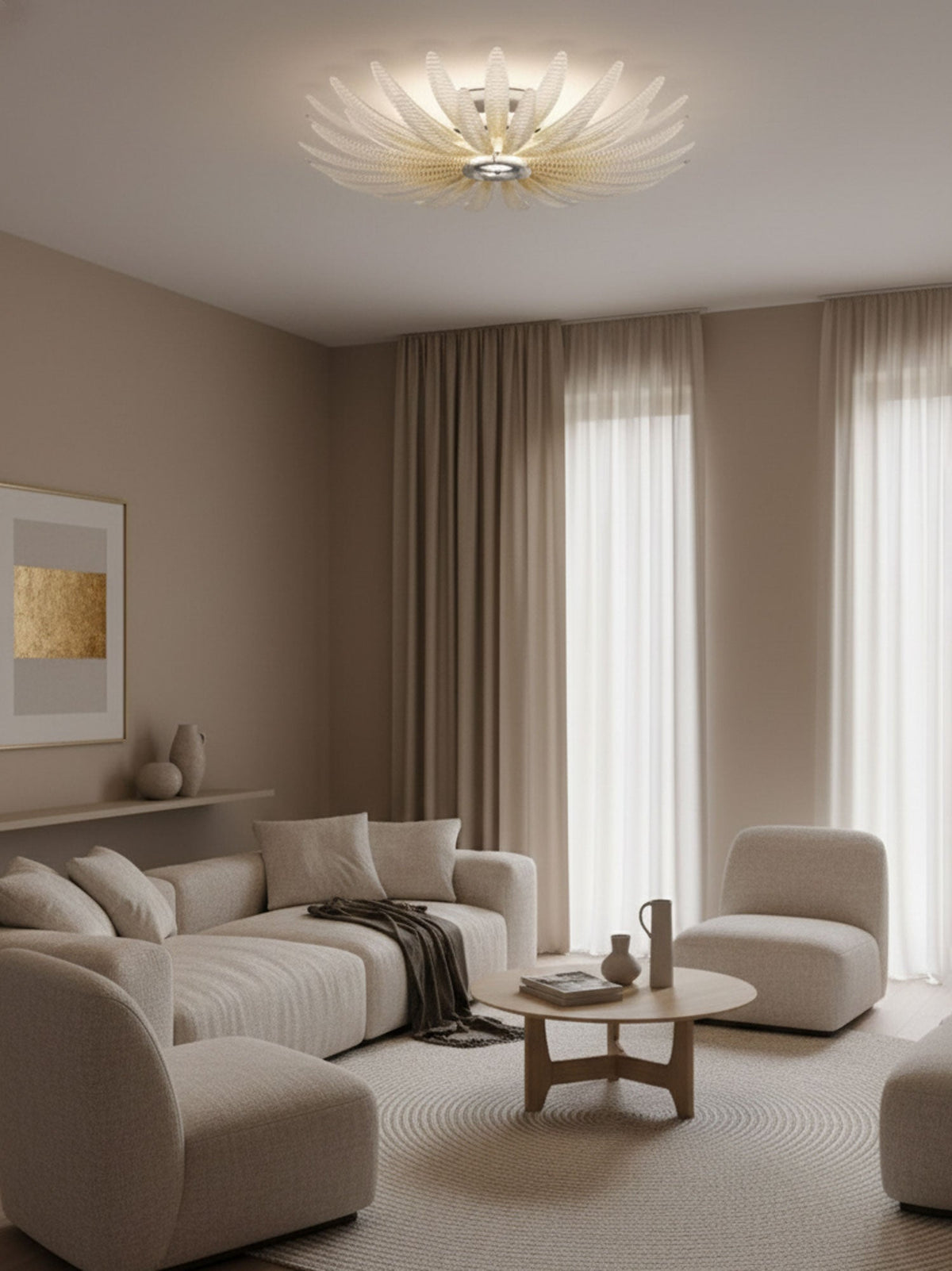 Aurelia Glass Petal Flush Mount Ceiling Light in Chrome