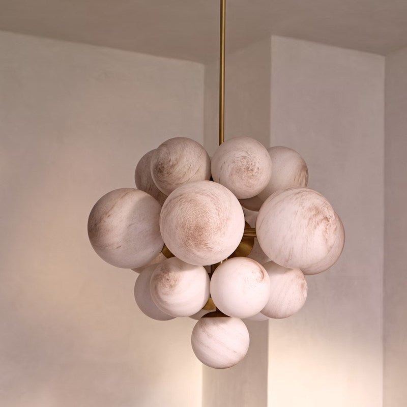 Aurelia Alabaster Cluster Chandelier in Brushed Brass