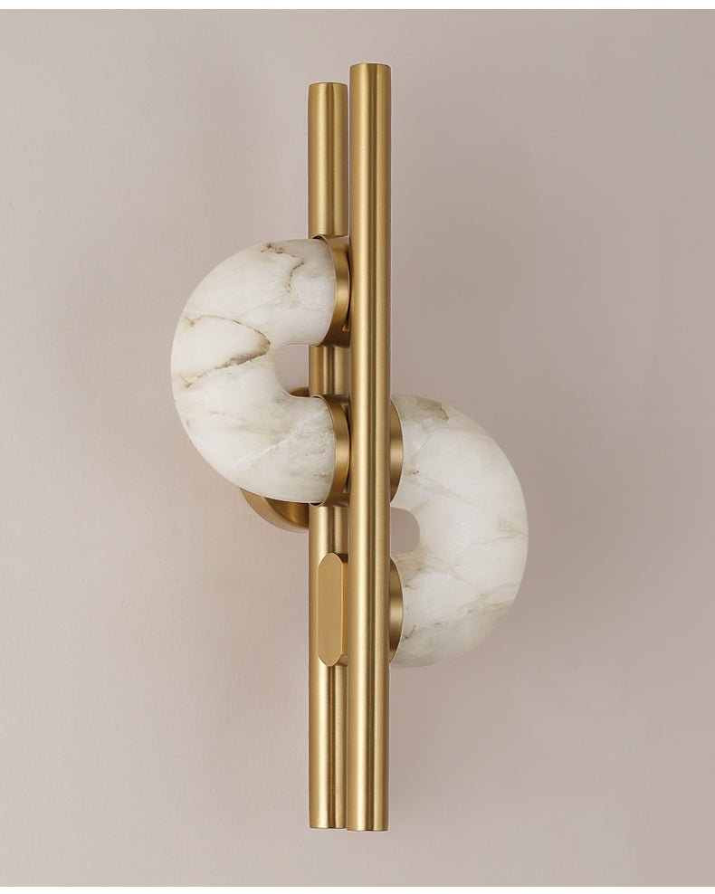 Aurelia Alabaster Wall Sconce in Brushed Gold, Dual Disc LED Light