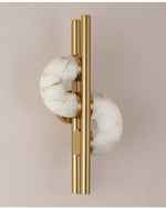 Aurelia Alabaster Wall Sconce in Brushed Gold, Dual Disc LED Light