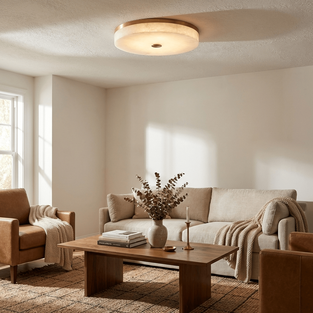 Aurelia Flush Mount Ceiling Light in Alabaster and Brass