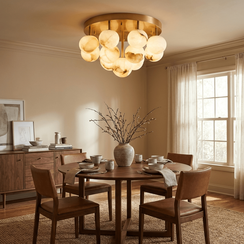 Aurelia Alabaster Globe Ceiling Light – Brushed Gold Semi Flush Mount