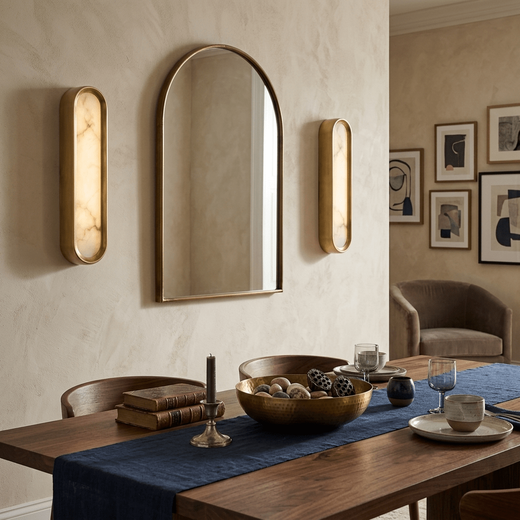 Aurelia Arch Alabaster Wall Sconce in Brushed Brass
