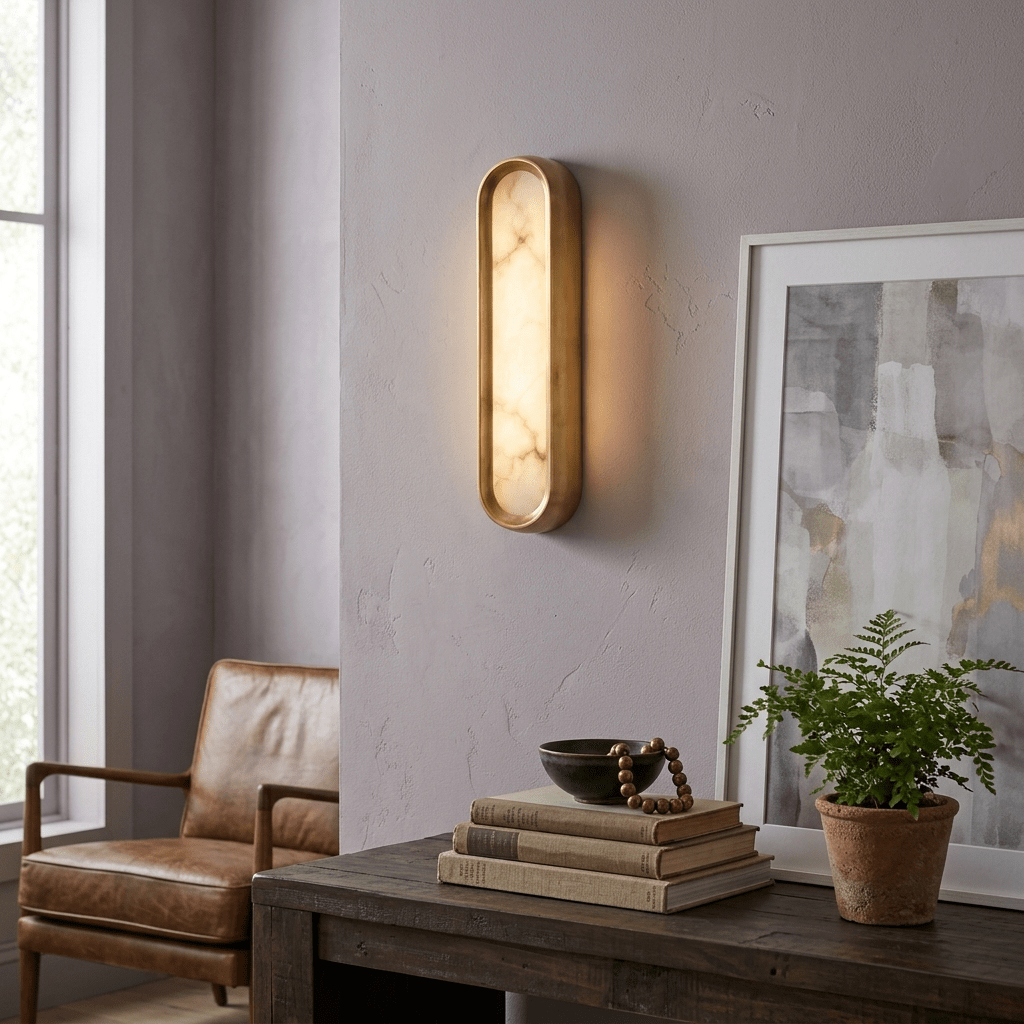 Aurelia Arch Alabaster Wall Sconce in Brushed Brass
