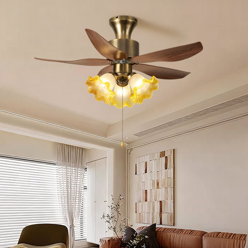 Aurelia Blossom Ceiling Fan Light with Wood Blades and Glass Shades