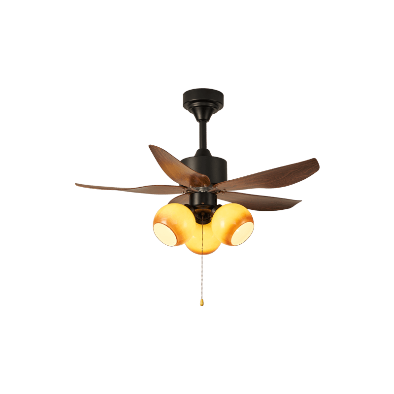 Aurelia Blossom Ceiling Fan Light with Wood Blades and Glass Shades