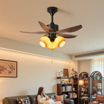 Aurelia Blossom Ceiling Fan Light with Wood Blades and Glass Shades