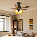 Aurelia Blossom Ceiling Fan Light with Wood Blades and Glass Shades