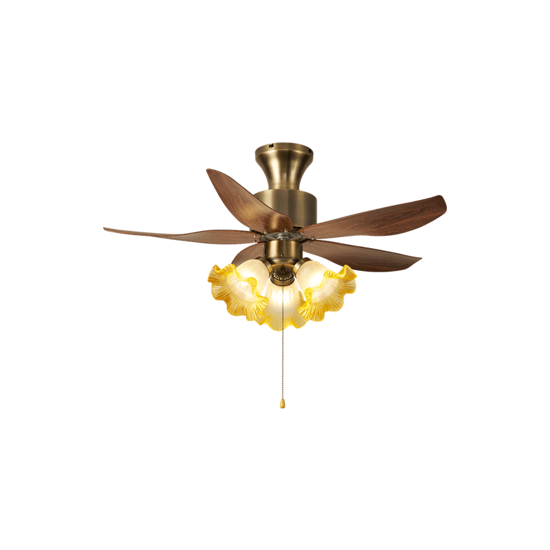 Aurelia Blossom Ceiling Fan Light with Wood Blades and Glass Shades