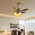 Aurelia Blossom Ceiling Fan Light with Wood Blades and Glass Shades