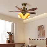 Aurelia Blossom Ceiling Fan Light with Wood Blades and Glass Shades