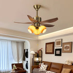 Aurelia Blossom Ceiling Fan Light with Wood Blades and Glass Shades