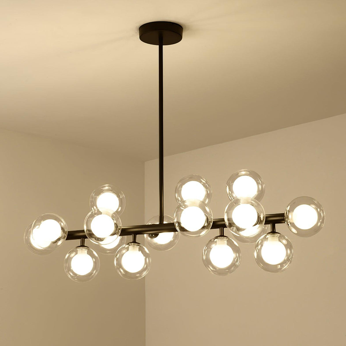 Aurelia 16-Light Glass Globe Chandelier in Black Metal for Dining Room