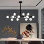 Aurelia 16-Light Glass Globe Chandelier in Black Metal for Dining Room