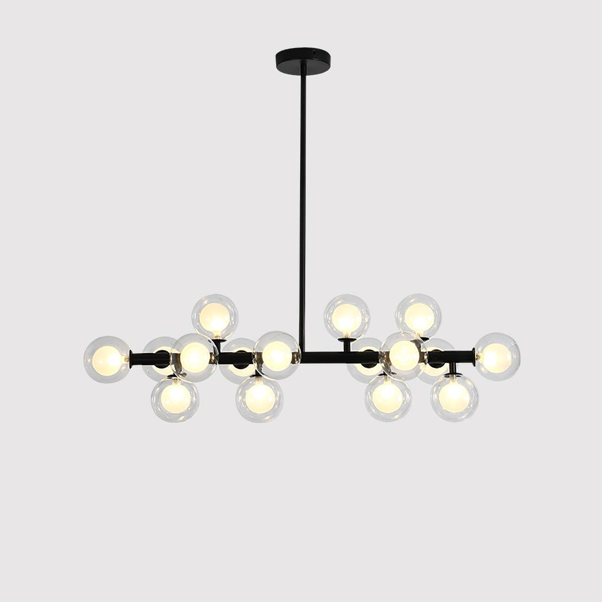 Aurelia 16-Light Glass Globe Chandelier in Black Metal for Dining Room