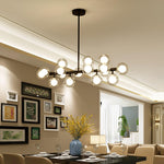Aurelia 16-Light Glass Globe Chandelier in Black Metal for Dining Room