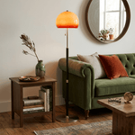 Aurelia Dome Floor Lamp with Amber Glass Shade and Wooden Stem