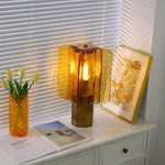 Aurelia Amber Glass Table Lamp with Brass Base for Bedside and Living Room