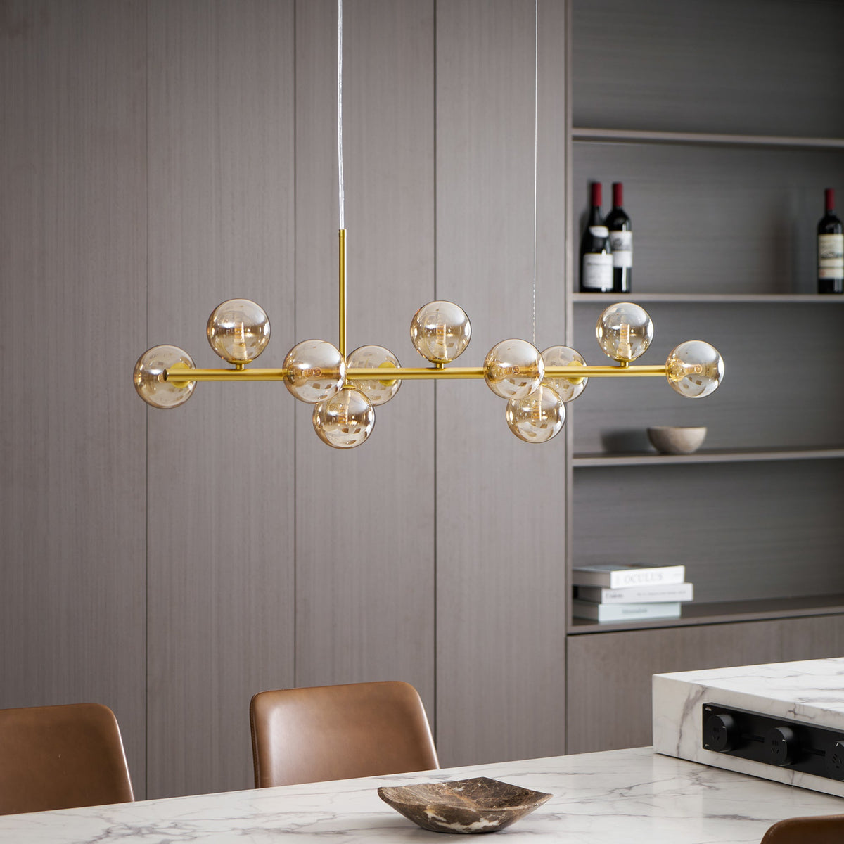 Aurelia Globe Chandelier – Modern Glass & Gold Pendant Light for Dining Room