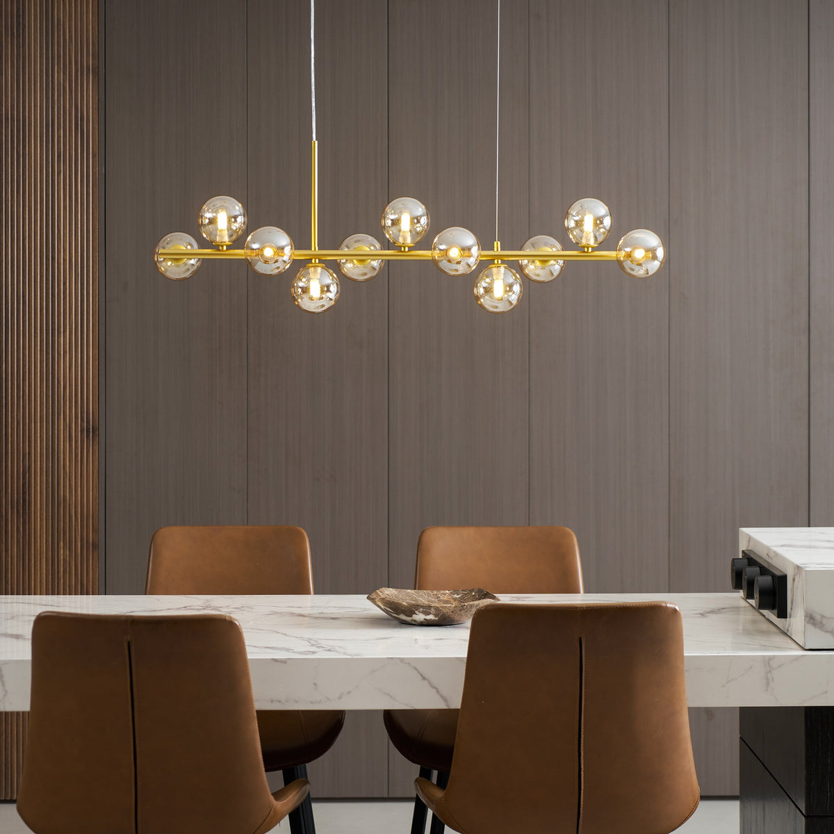 Aurelia Globe Chandelier – Modern Glass & Gold Pendant Light for Dining Room