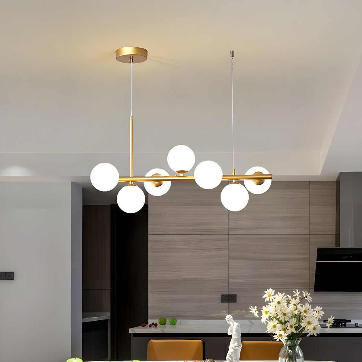 Aurelia Globe Chandelier – Modern Glass & Gold Pendant Light for Dining Room