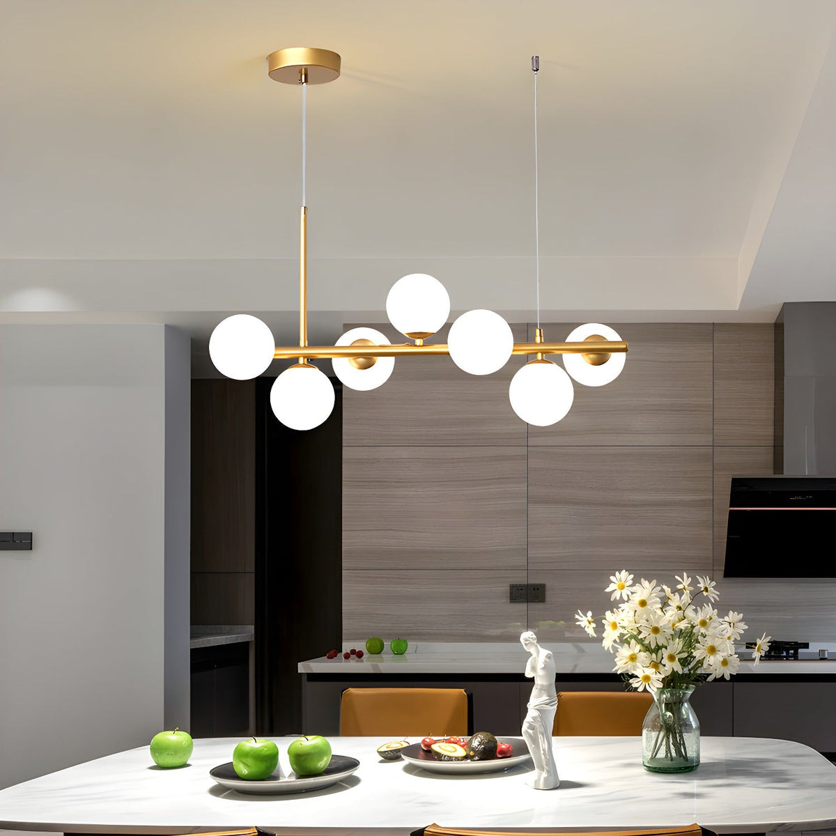 Aurelia Globe Chandelier – Modern Glass & Gold Pendant Light for Dining Room