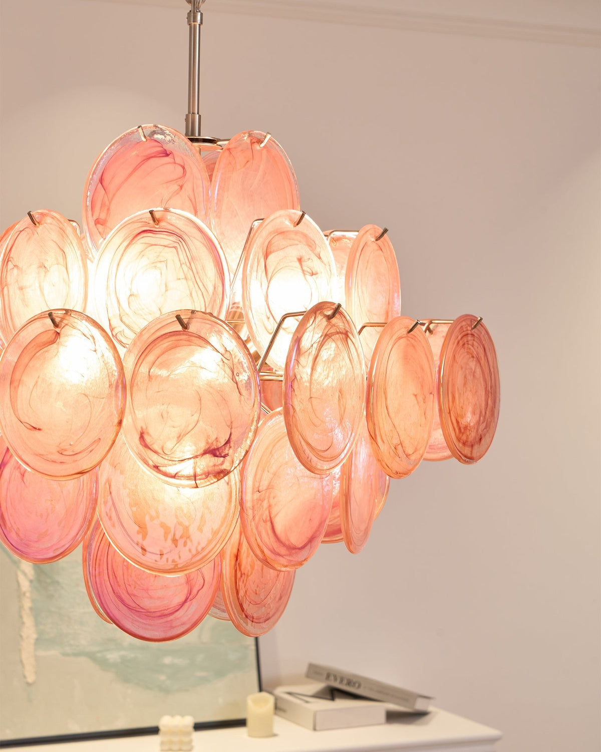 Aurelia Pink Glass Chandelier – Handcrafted Murano-Style Pendant Light for Elegant Interiors