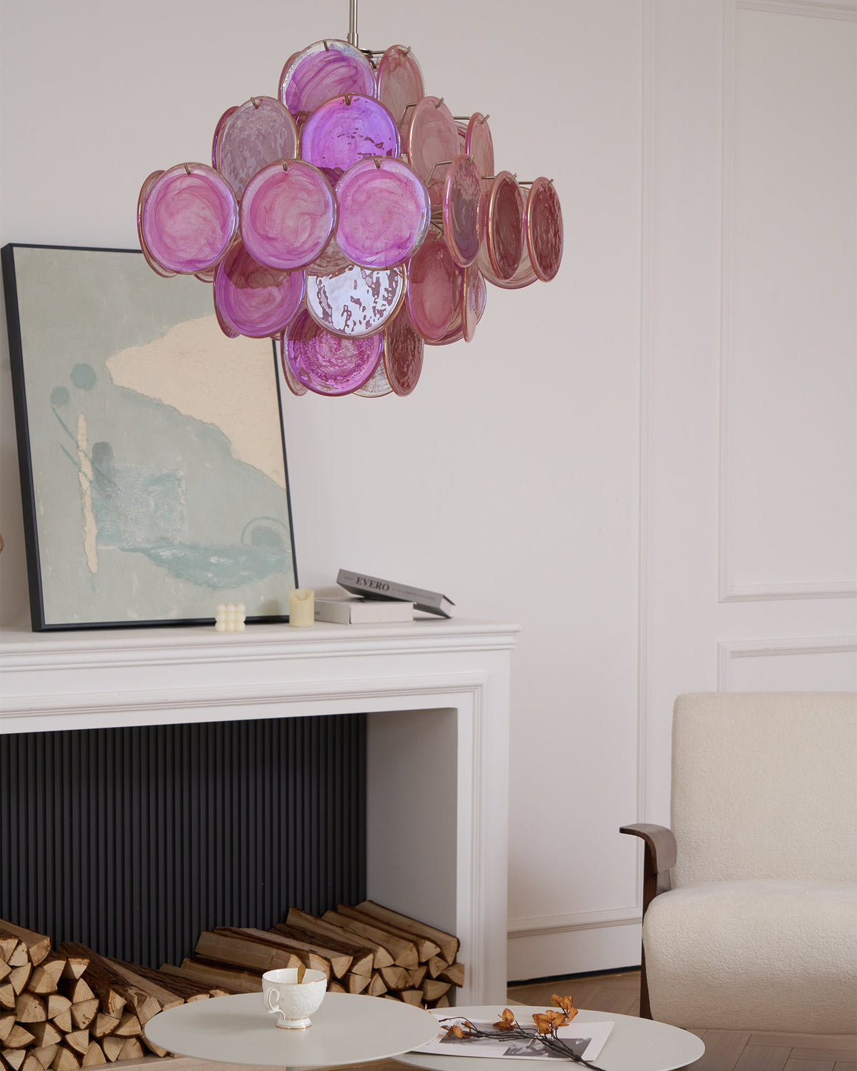Aurelia Pink Glass Chandelier – Handcrafted Murano-Style Pendant Light for Elegant Interiors