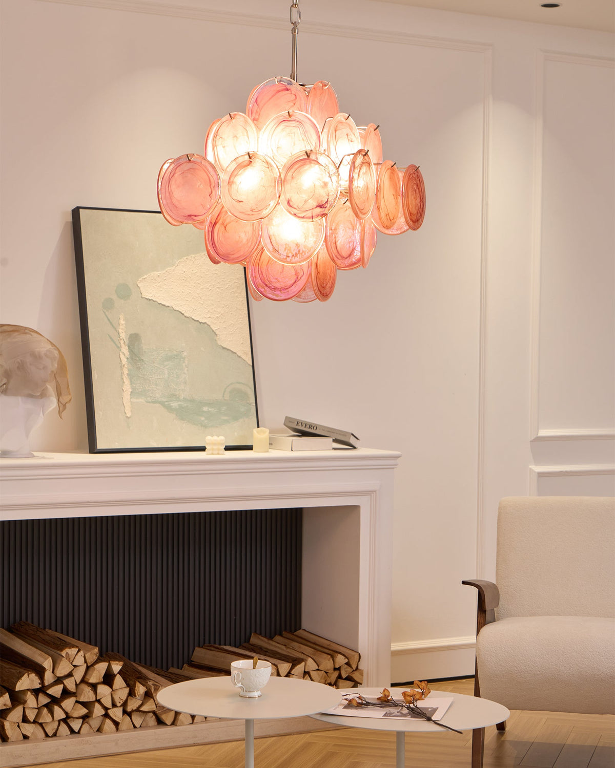 Aurelia Pink Glass Chandelier – Handcrafted Murano-Style Pendant Light for Elegant Interiors