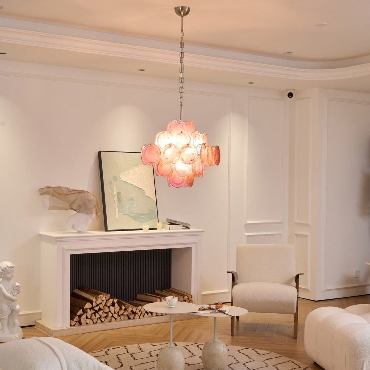 Aurelia Pink Glass Chandelier – Handcrafted Murano-Style Pendant Light for Elegant Interiors