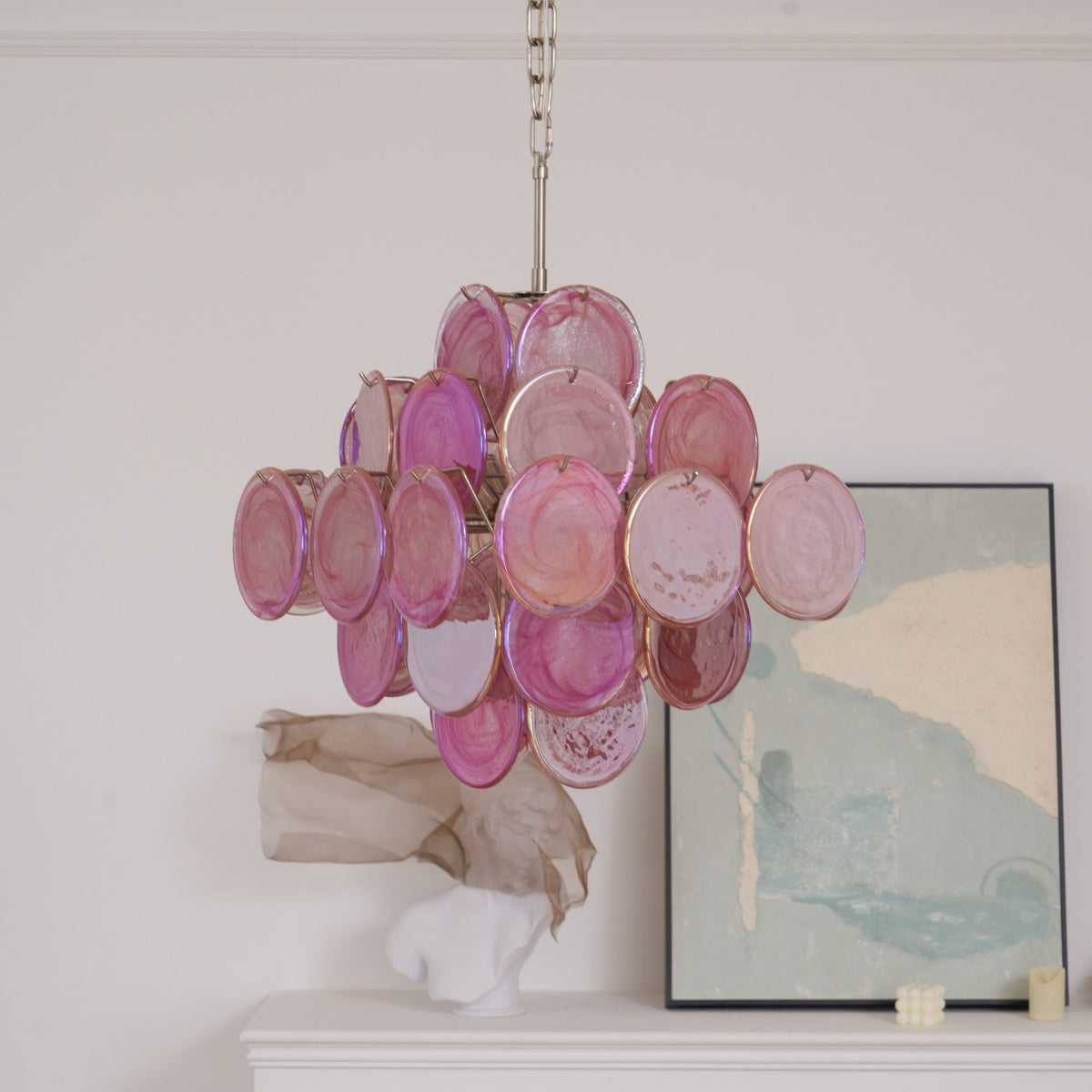 Aurelia Pink Glass Chandelier – Handcrafted Murano-Style Pendant Light for Elegant Interiors