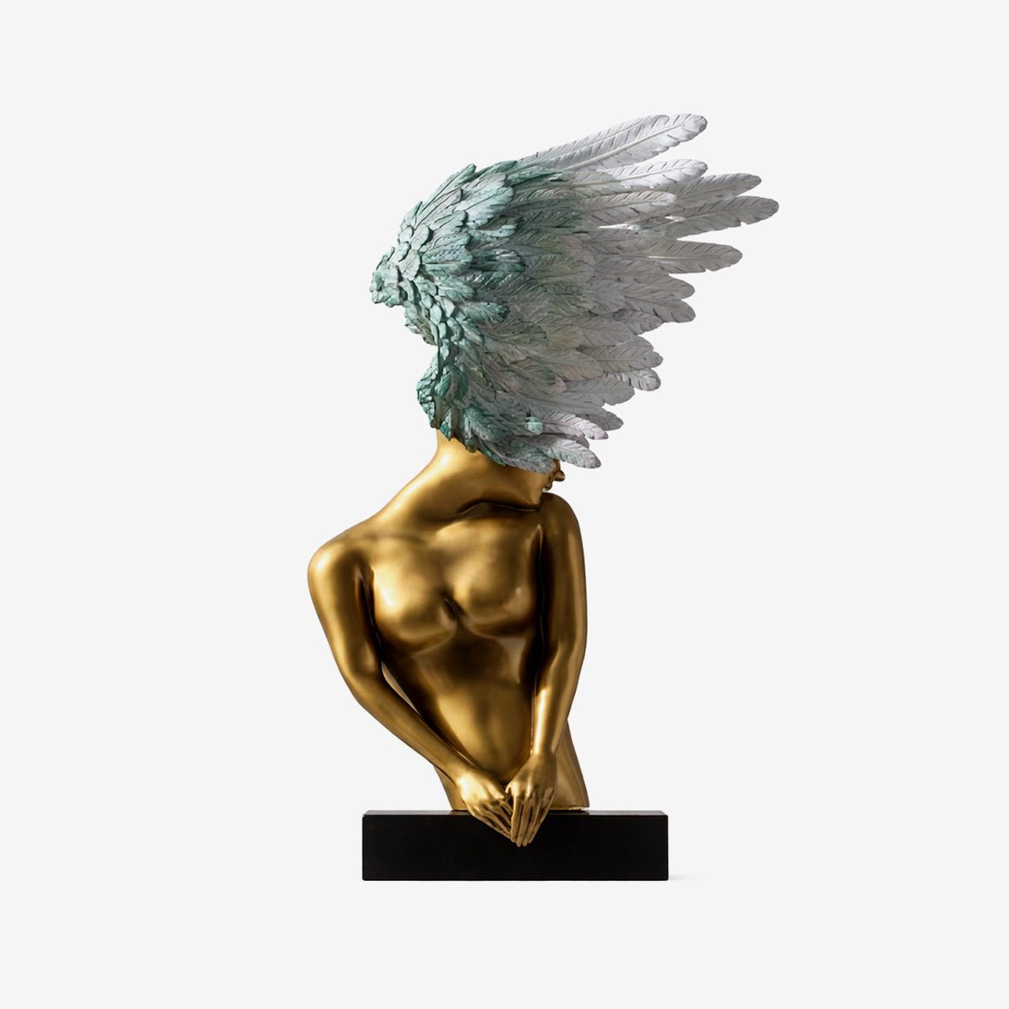 Aurelia Winged Bust Sculpture in Gold and Green by