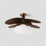 Aurelian Bloom Semi Flush Mount Ceiling Light in Walnut Rattan and Brass