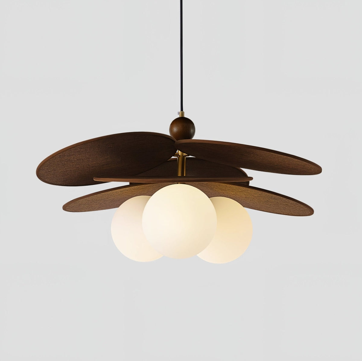 Aurelian Bloom Wooden Pendant Light with Opaline Glass Globes